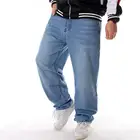 Брюки мужские джинсовые с широкими штанинами, хип-хоп, светлые, синие повседневные джинсовые брюки, мешковатые джинсы для рэпера, скейтборда, свободные джинсовые джоггеры 71808
