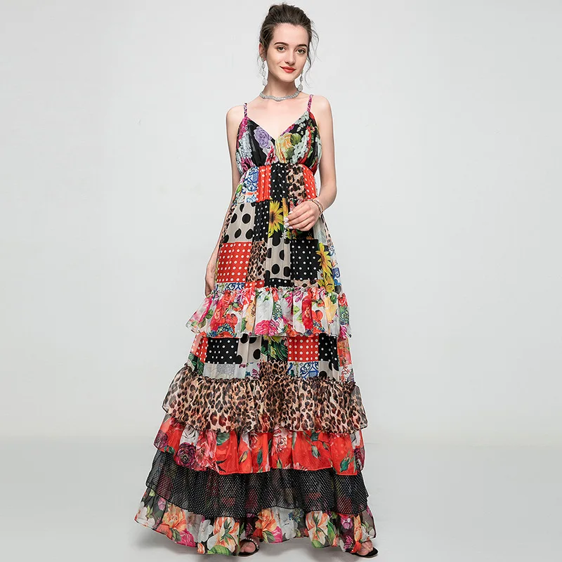 

Summer 2021 Holiday Style Women's elegant slip dress High quality floral print strapless dress B495