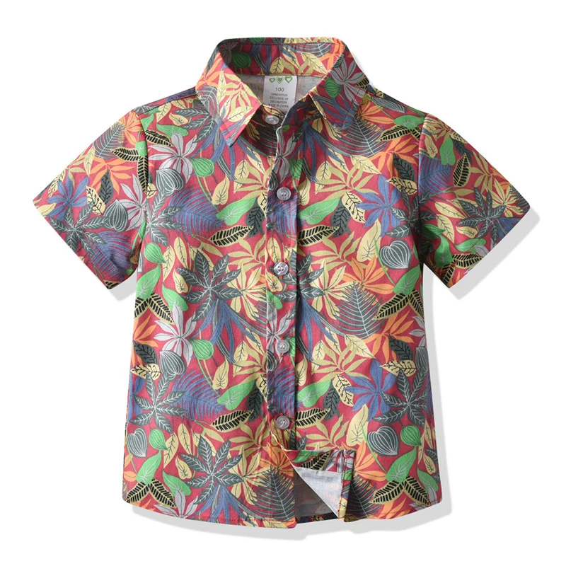 

12Months-6Years Baby Boys Casual Beach Outfits,Baby Boys Down Leaf Print Short Sleeve Shirt+Coconut Palm Pattern Shorts+Bow Tie