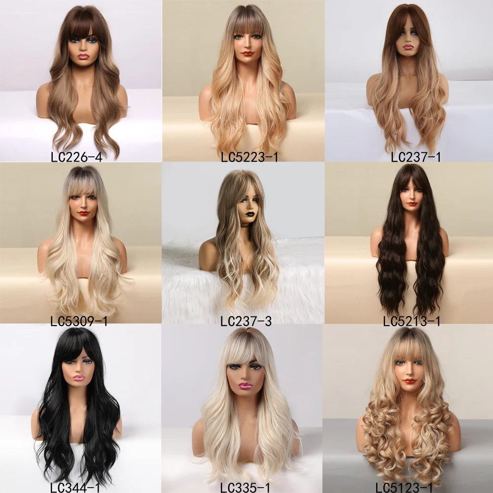 Крошечная Лана длинные Омбре черные коричневые синтетические парики с челкой