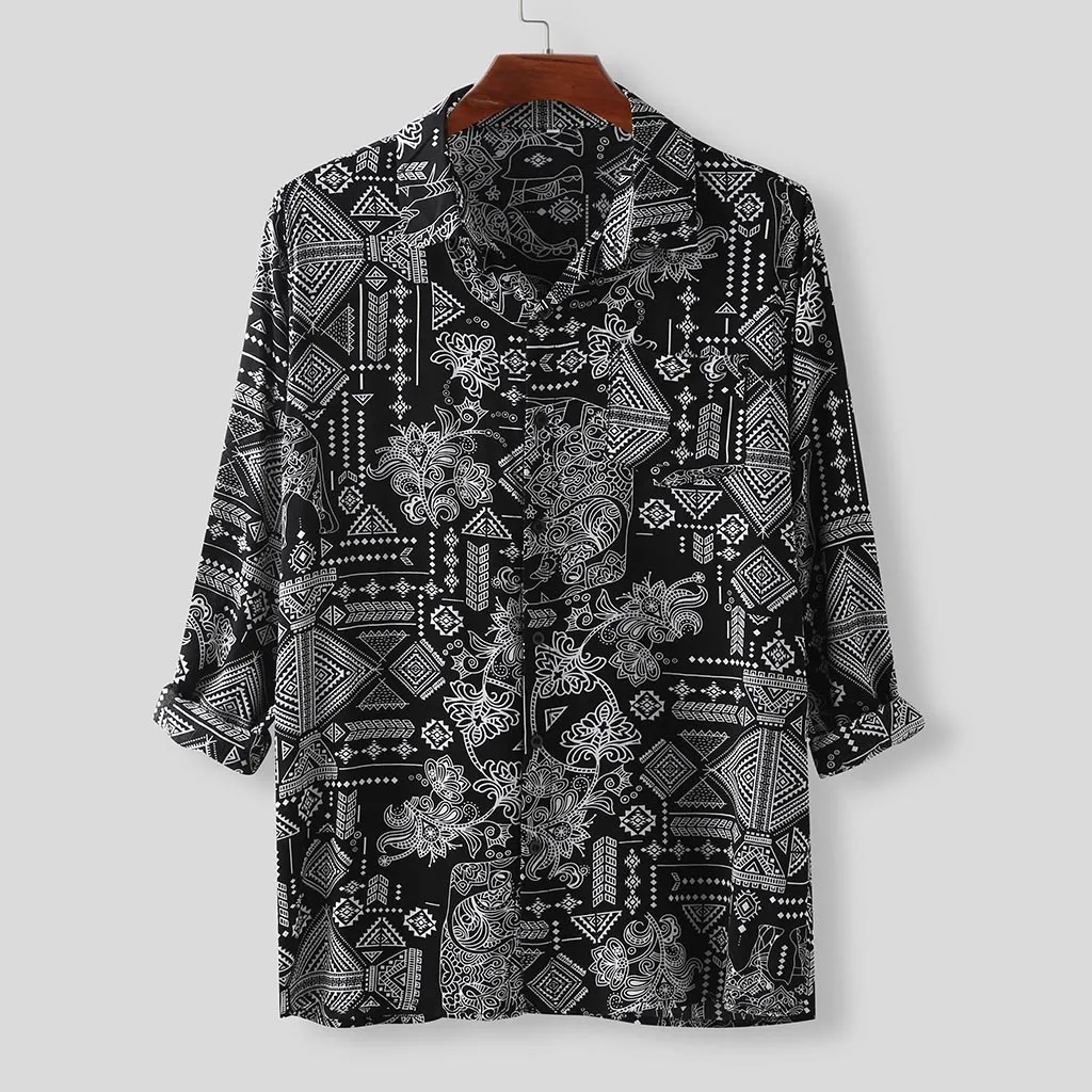 

Mens Ethnic Shirts 2020 Men's Loose Slim Cotton Shirt Male Sexy Long Sleeve shirts Casual Solid Color Print Shirt Tops camisas