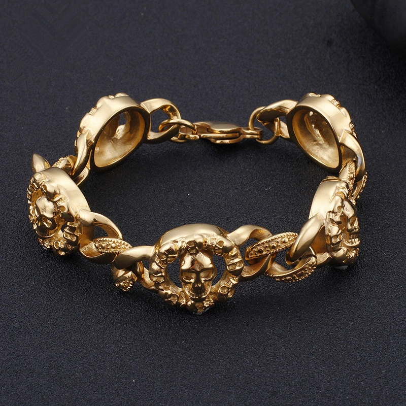 

Stainless Steel Punk Multi Lots of Skull Charm Bracelet For Men 22.5cm Long Gothic Skull Chain Bracelet Party Jewelry