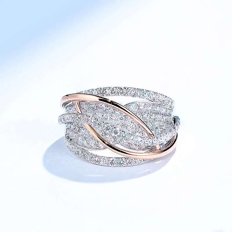 and  Interwoven Mesh Inlaid Zircon Ladies Engagement Ring Sweet and Romantic High-Quality Alloy Ladies Jewellery