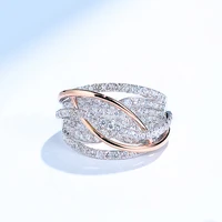 and interwoven mesh inlaid zircon ladies engagement ring sweet and romantic high quality alloy ladies jewellery