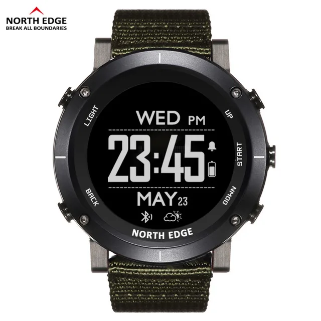 RANGE B Green nylon NORTH EDGE, мужские спортивные часы, компас, альтиметр, термометр, барометр, пульсометр, шагомер, цифровые часы для бега, пешего туризма, альпинизма - Цвет: RANGE B Green nylon