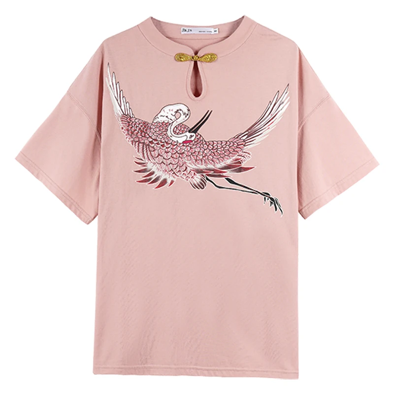 

2022 chinese style mandarin collar loose short-sleeved top comfortable fabrics floral printing trendy blouse casual loose blouse