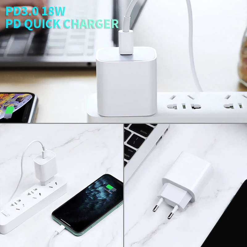 

18W PD USB Type C Quick Charger Adapter For iPhone 11 Pro Max ipad Pro Fast Charge EU US UK AU Plug Travel PD USBC Charger Port