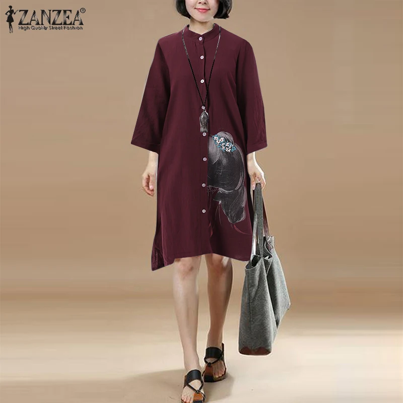 

ZANZEA Vintage Floral Printed Shirt Dress Women Autumn Sundress Casual Long Sleeve Buttons Down Vestidos Robe Femme Midi Dresses