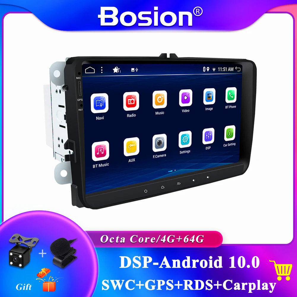 

Автомагнитола 2 Din для Volkswagen/VW/Passat/POLO/GOLF/Tiguan Skoda/Octavia Seat/Leon, стерео Автомагнитола 4 Гб + 64 Гб DSP Carplay