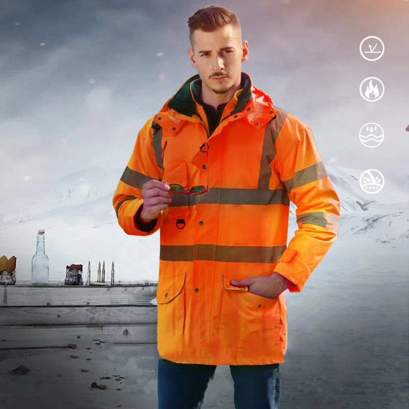 Winter Zipper High Visibility Waterproof Bomber Jacket With Detachable Liner Safety Workwear Clothing Reflective Working Clothes |