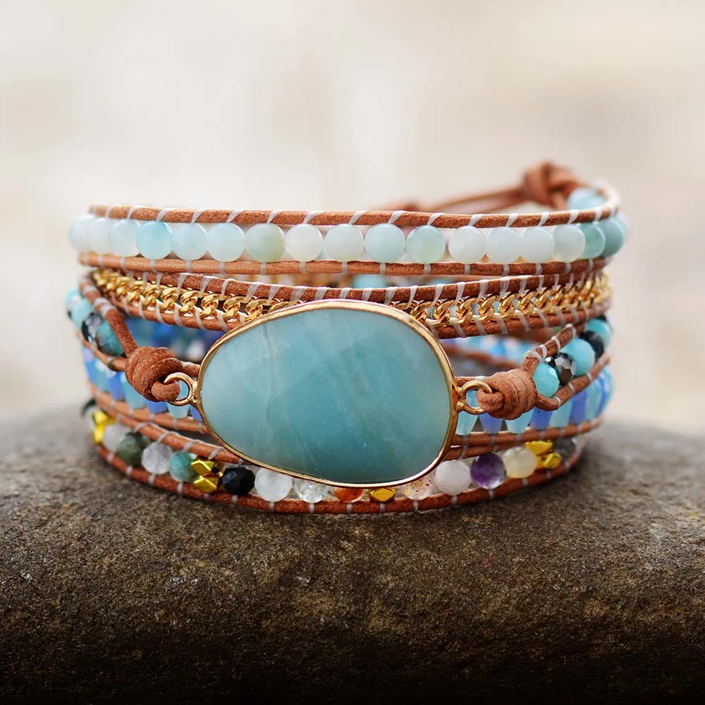 Exclusive Wrap Bracelets Jewelry Handmade Natural Stone Crystal Leather Bracelet Statement Cuff Bangles Gifts | Украшения и