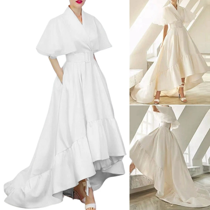 

Женское элегантное платье ASDS, белое однотонное платье во французском стиле с оборками на рукавах, женское всесезонное белое платье