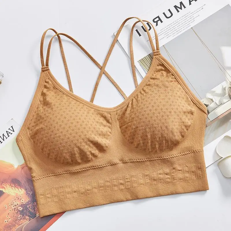 

Underwear Woman Sports Camisole Gathered Thin Shoulder Straps Breathable Thick Chest Pad