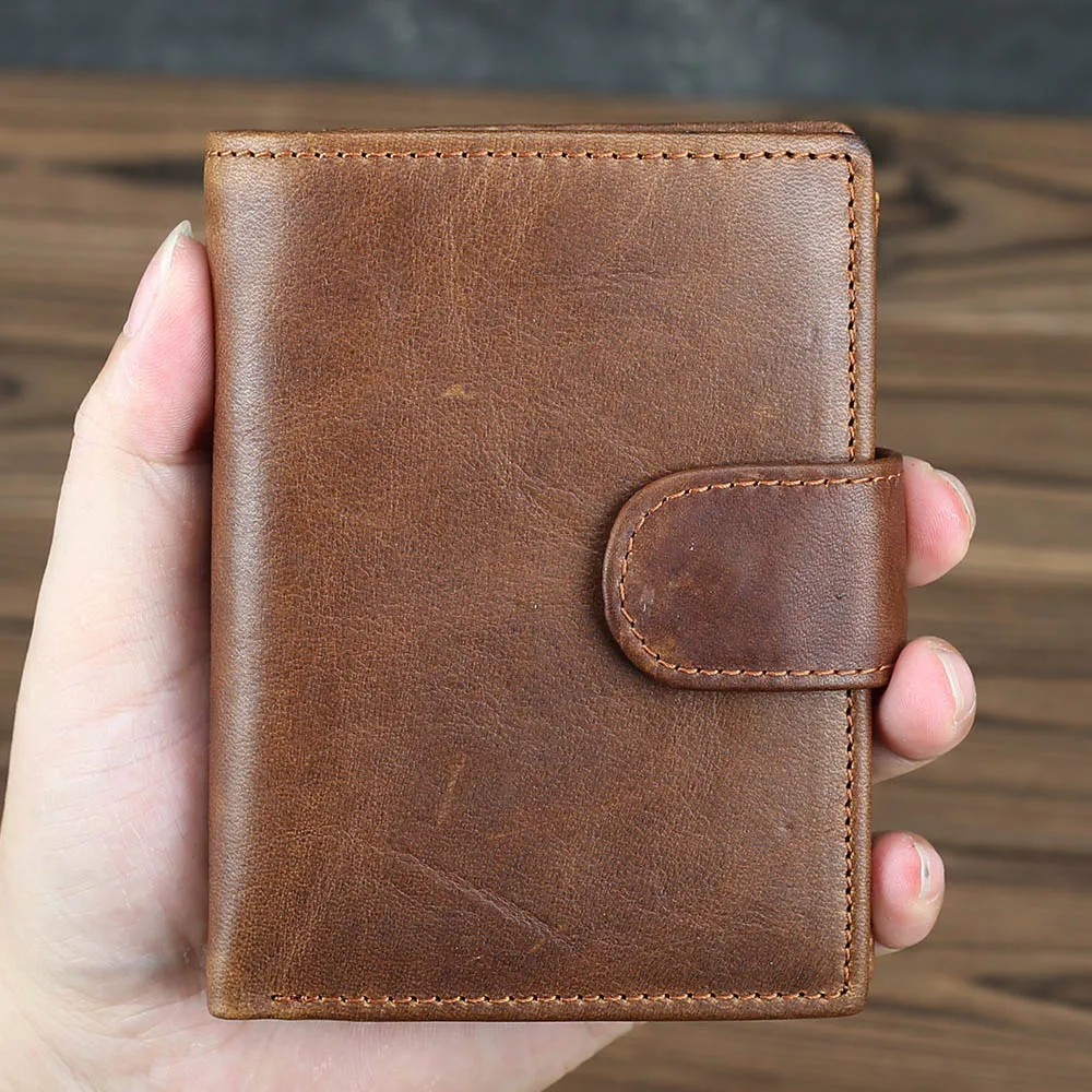 Oil Brown Мужской Карманный кошелек из натуральной кожи, RFID, на застежке, держатель для кредитных карт, визитница, кошельки, мужской кошелек для монет, кошелек для денег - Цвет: Oil Brown