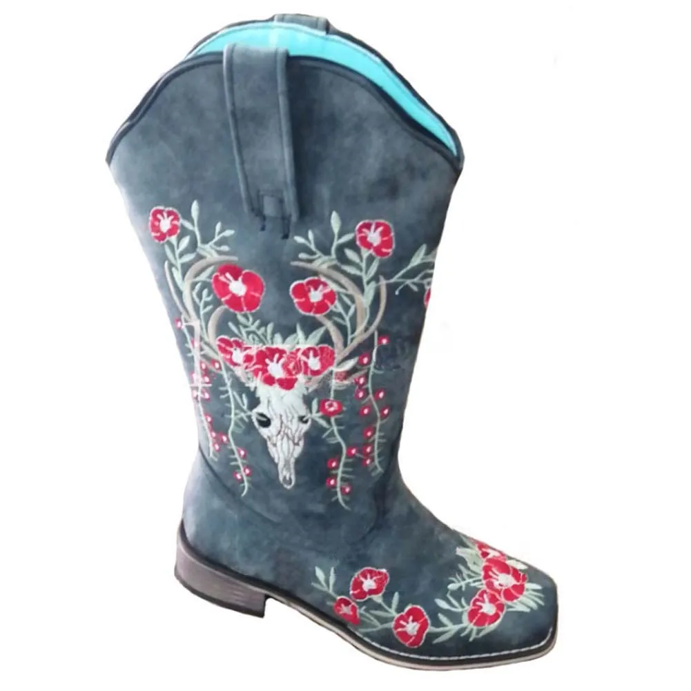 

SaraIris Hot Sale Women Boots 2021 Coeboy Cowgirl Slip On Embroidery Riding Boots Chunky Heel Platform Vintage Winter Shoes