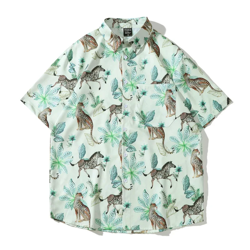 

2021 Summer New Printed Short Sleeve Men's Clothing Trendy Tops Casual Loose Hong Kong Style Flower Shirt