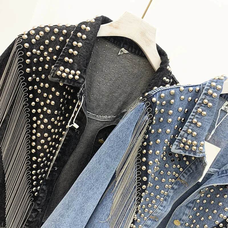 Женская джинсовая куртка в уличном стиле осенняя новая свободная Черная с