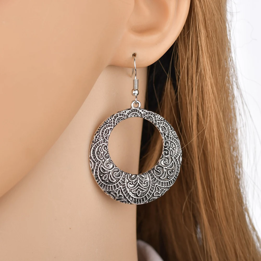 Женские Цветочные Резные полые большие круглые висячие серьги на крючке