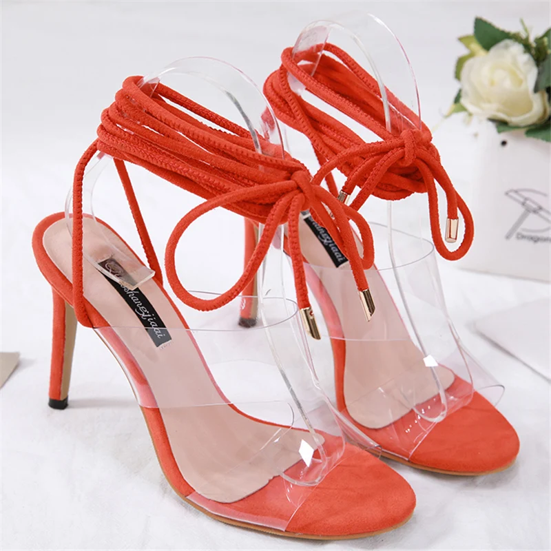 2019 г. Женские оранжевые сандалии на высоком каблуке 11 см неоновые женские