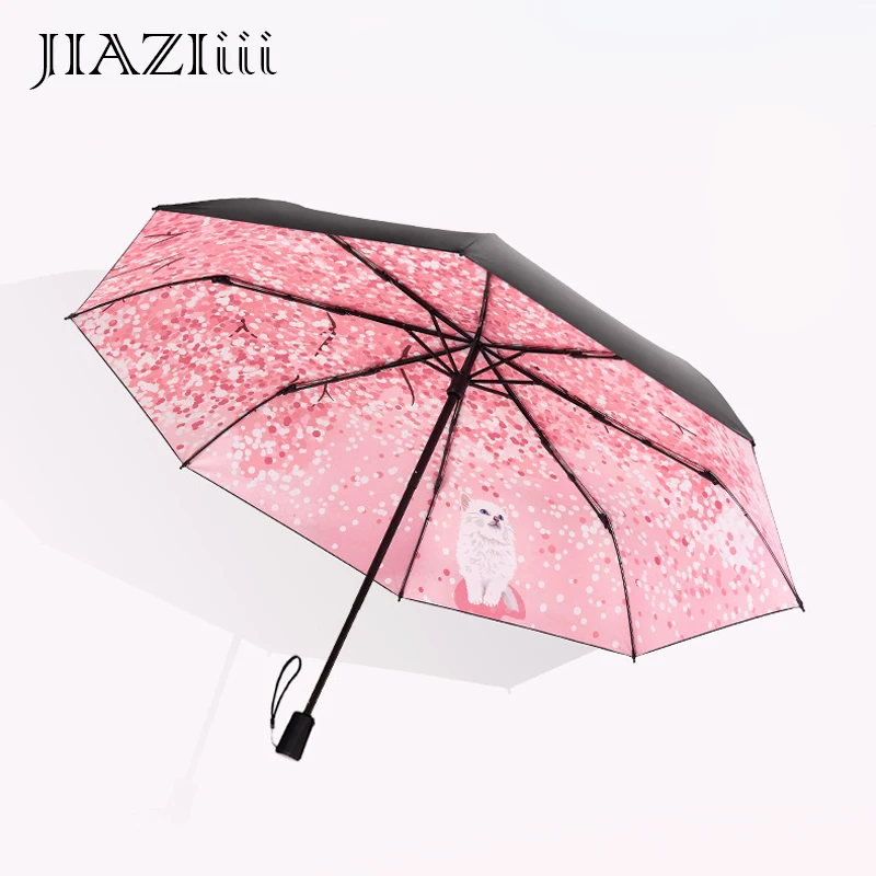 

JIAZIiii Creative Ins Style Sunny Or Rainy Umbrella Three-Folding Anti-UV Vinyl Parasols Portable Super Light Travel Umbrellas