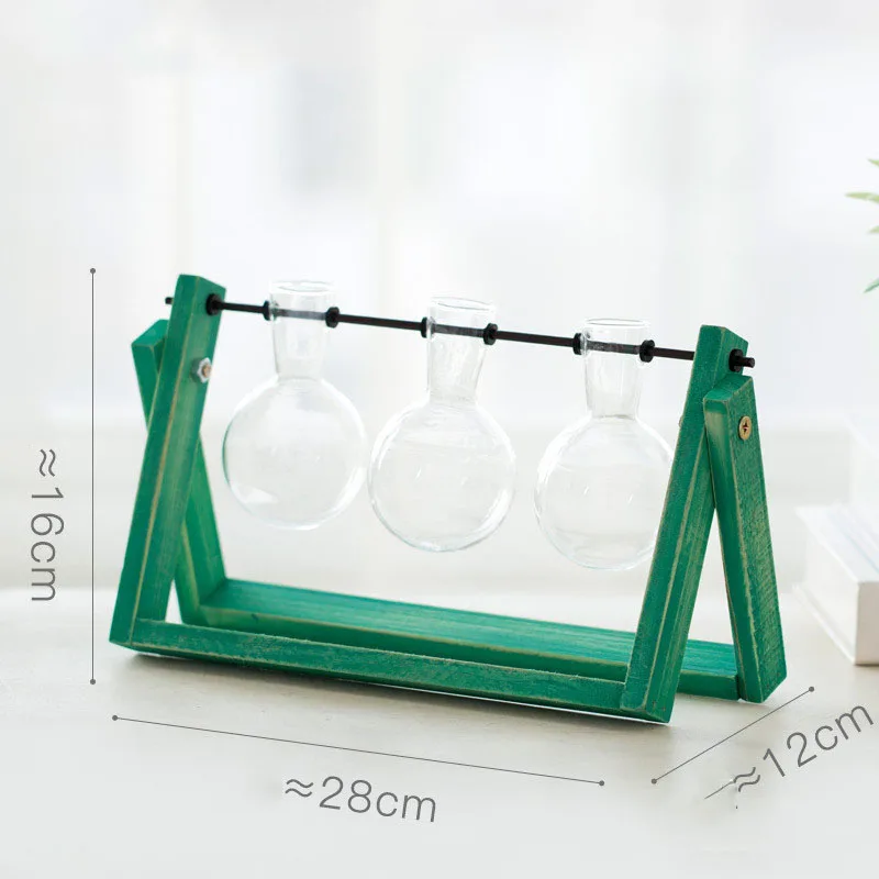 Green-Three vase Высококачественный деревянный стенд стеклянный террариум контейнер Гидропоника цветочный горшок для выращивания растений настольная ваза DIY домашний офисный, Свадебный декор - Цвет: Green-Three vase