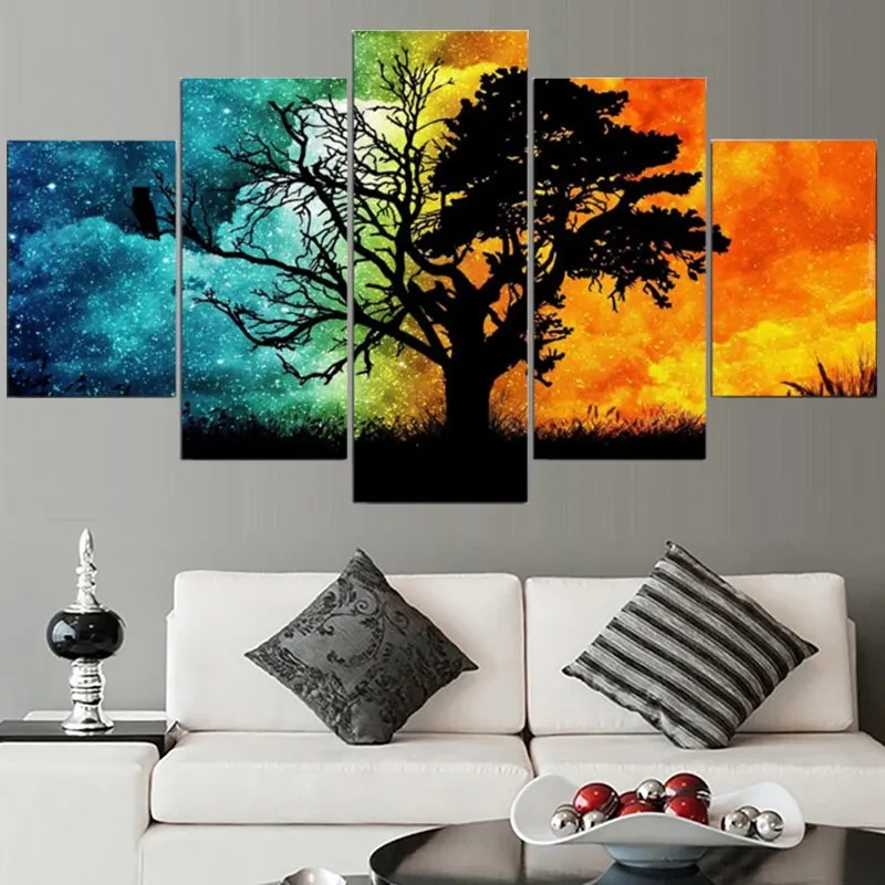 

5 шт., декоративные настенные постеры на холсте с изображением цветных деревьев
