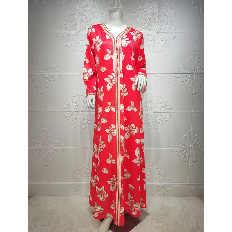 Abaya Muslim Women's Arab Dubai Print Robe Dress Femme Moroccan Fashion Elegant Long Dresses