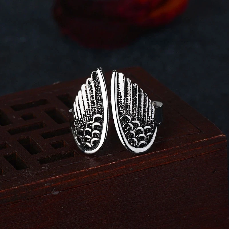 

Vintage Angel Wings Rings for Men Silver Black Color Steam Punk Meyal Rings Jewelry 2021 Hot Sale