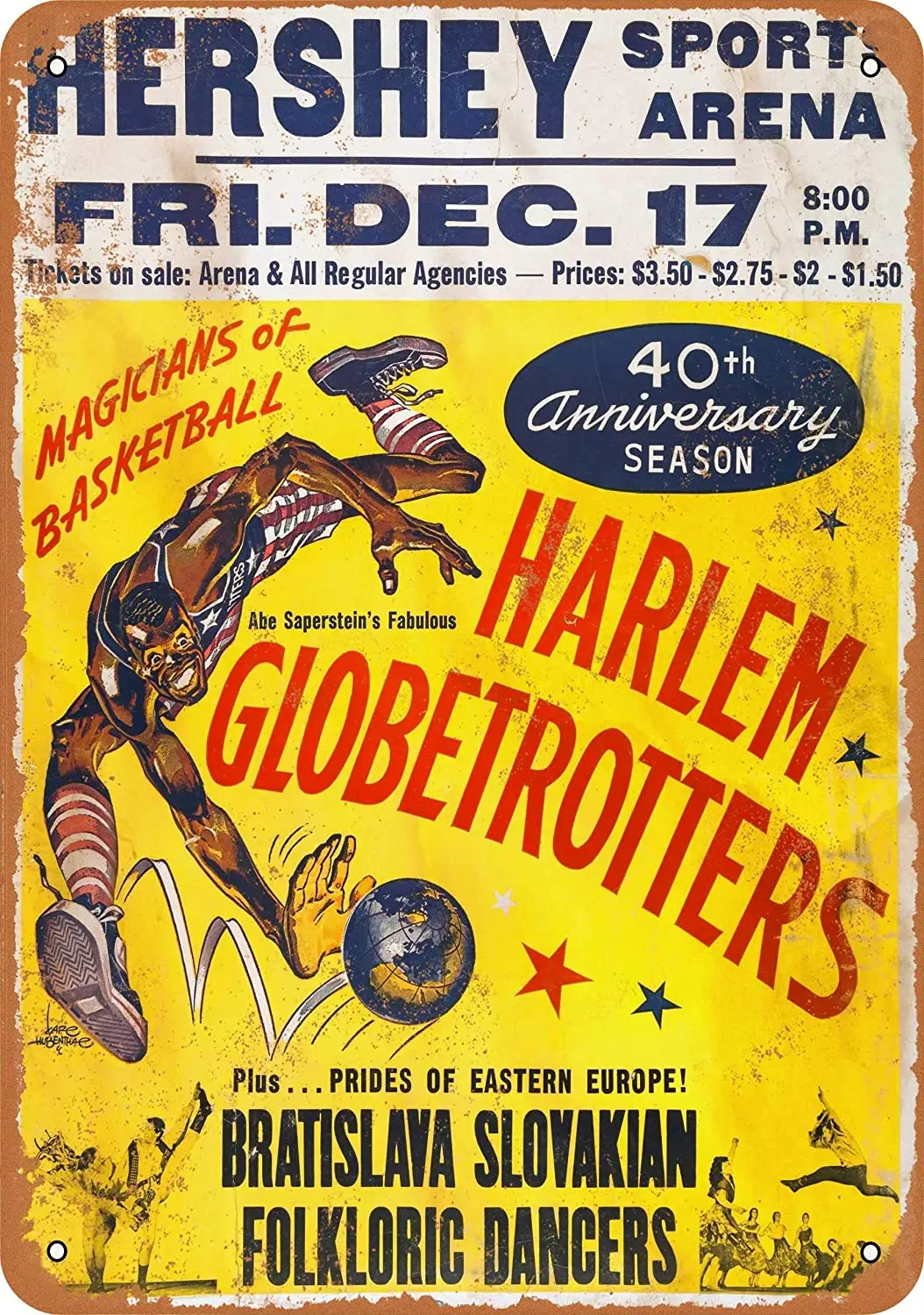 

inches Metal Vintage Funny Tin Sign 1967 Harlem Globetrotters