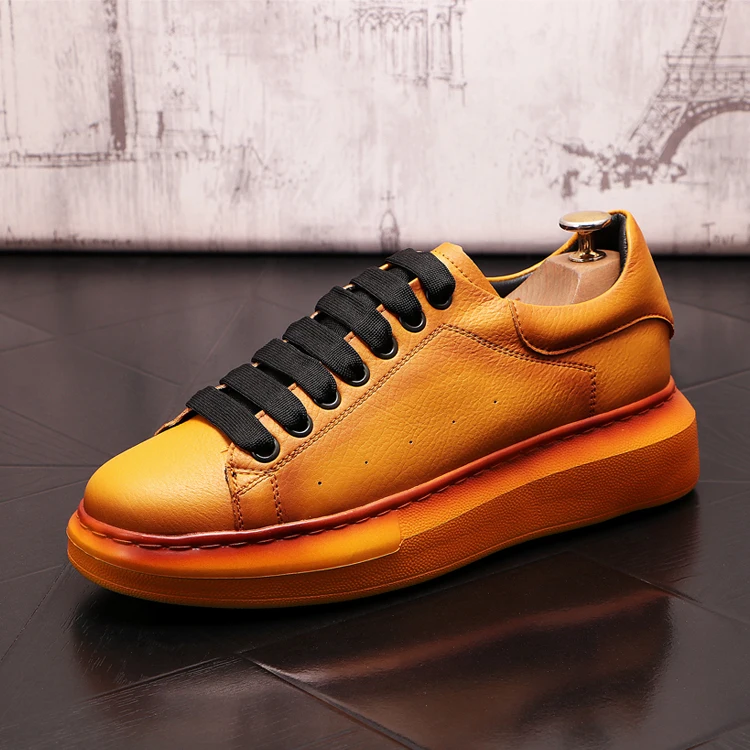 Jual Sepatu Kasual Pria Perancang Kulit Kuning Abu-abu Alas Kaki Musim Gugur Sepatu Platform Datar Sepatu Tenis Zapatillas Hombre