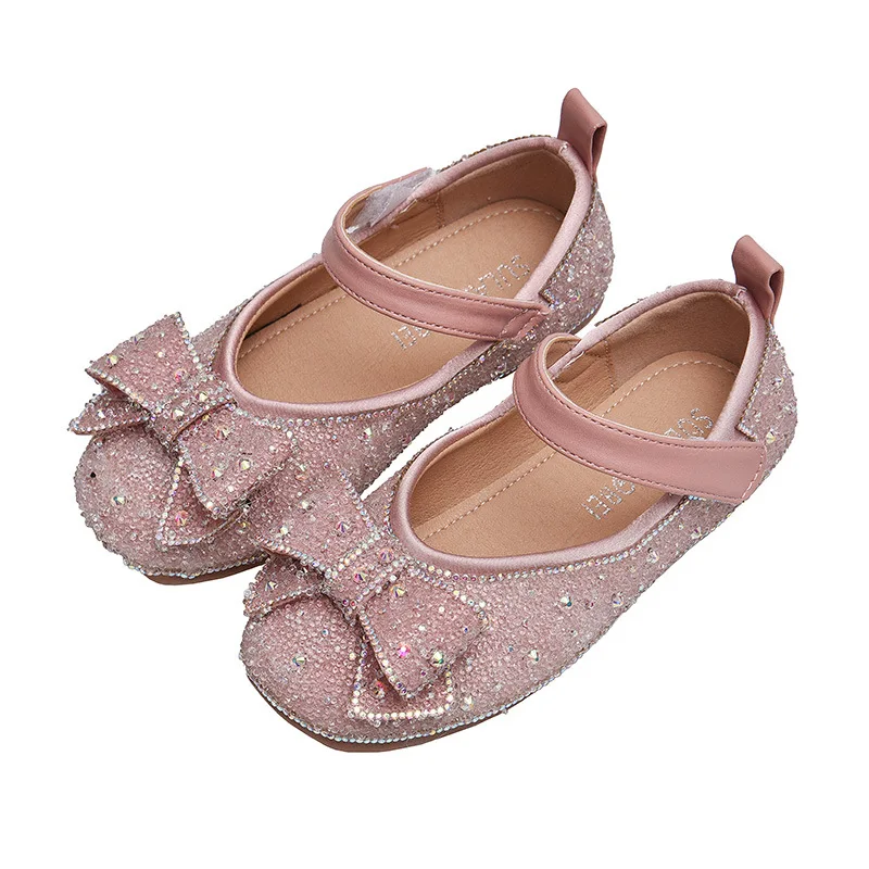 

2021 New Girls Leather Shoes Children Shoes Fashion Comfortable Kids Bowknot Sequins Rhinestone Birthday Party Princess Shoes