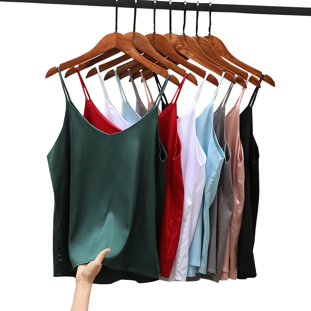 Топ женский на бретелях-спагетти, блузка на бретелях, атласный Шелковый топ без рукавов, пикантная рубашка, блуза, лето 2021