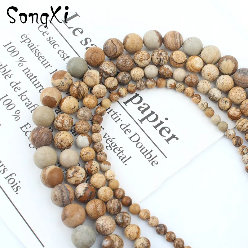 Круглые Гладкие бусины из яшмы с изображением натурального камня для