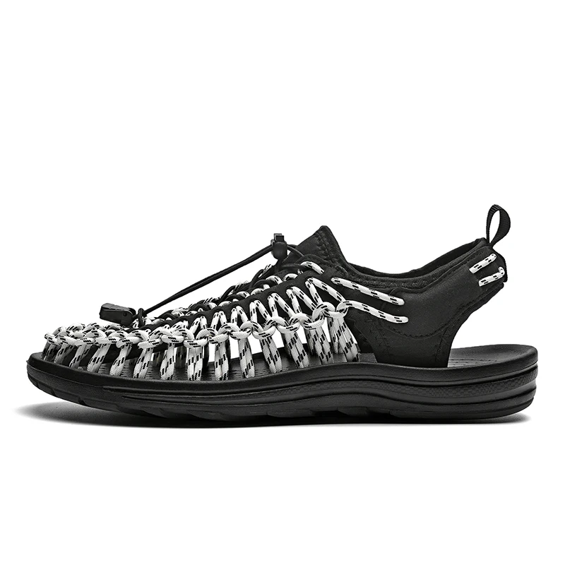 

2021 Summer Slippers Men Hollow Out Breathable Weave Beach Flip Flops Men's Casual Slip-on Flats Sandals Men Shoes Big Size 46
