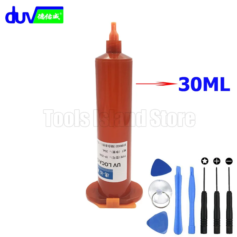 30ML Sets 30 мл УФ клей tp-2500 LOCA Жидкий оптический прозрачный клей+ 8 в 1 инструменты для мобильного телефона сенсорный экран - Цвет: 30ML Sets