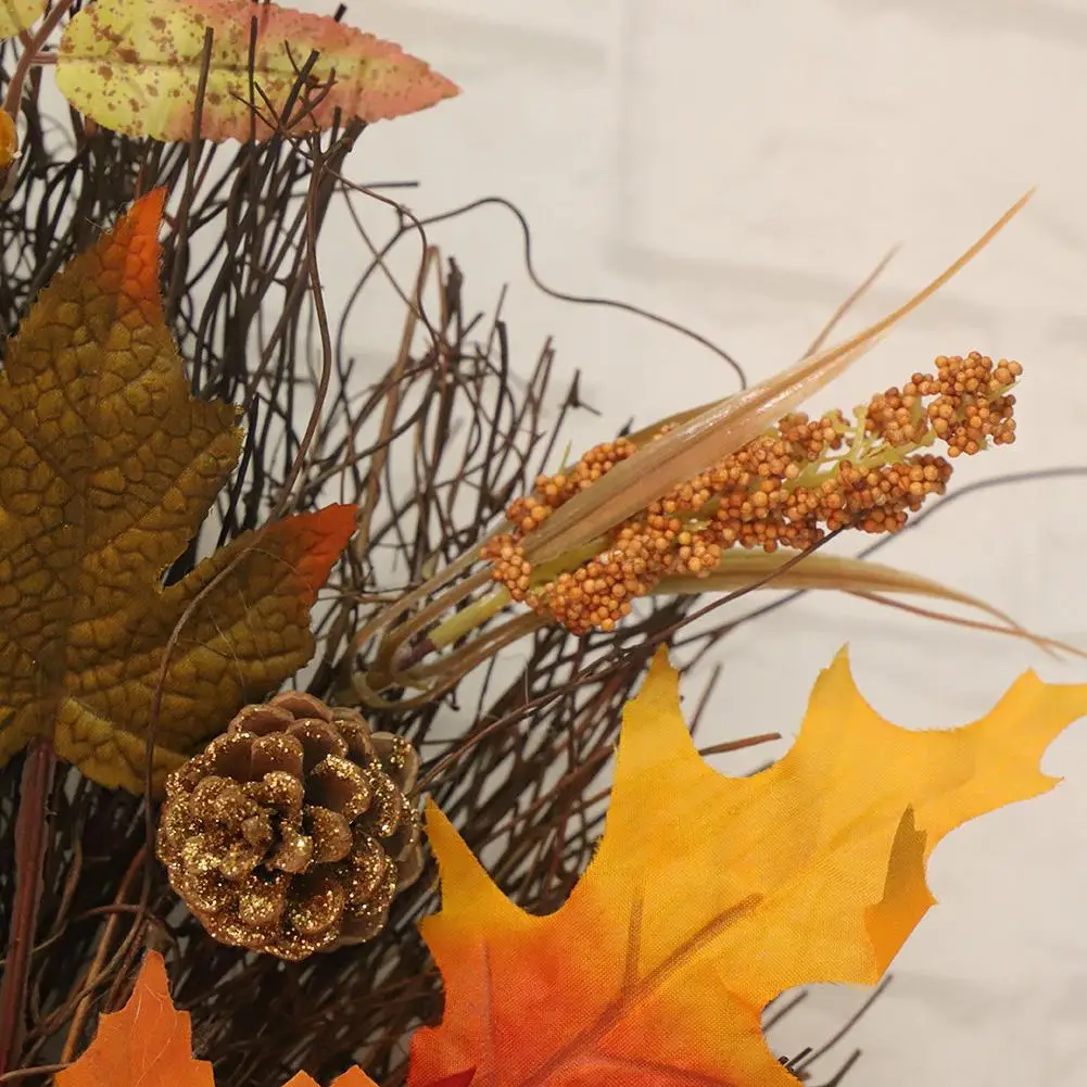 

Artificial Maple Leaf Pumpkin Wreath - 45CM Front Door Wreath Autumn Color Door Decorations Wreath For Thanksgiving Decor