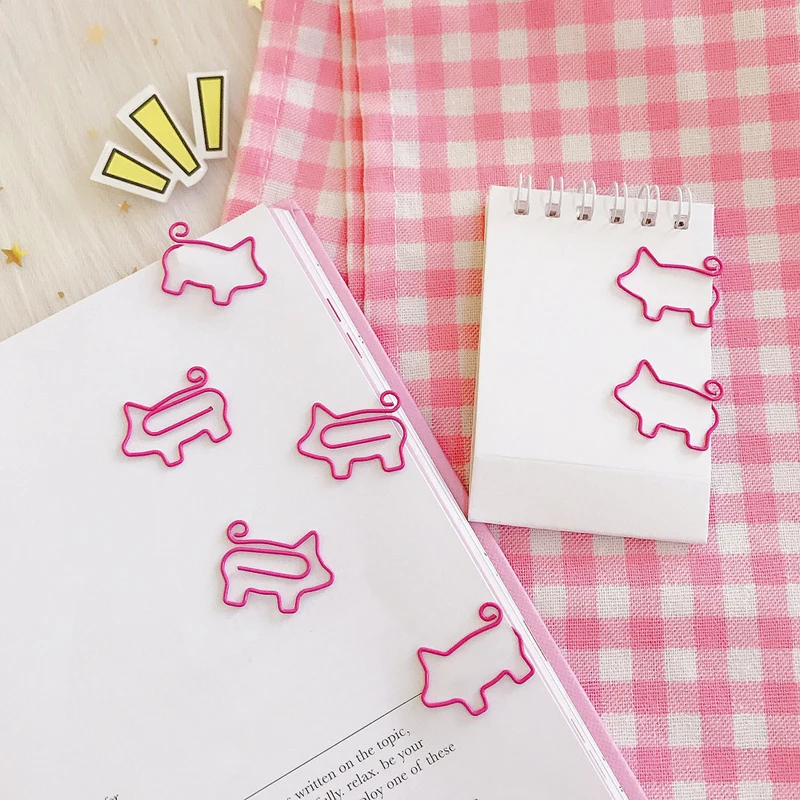 10pcs Metal Binder Clips Notes Letter Paper Clip Stationery Cute Cartoon Pig Pink Bookmark Papelaria Office Supplies | Канцтовары для