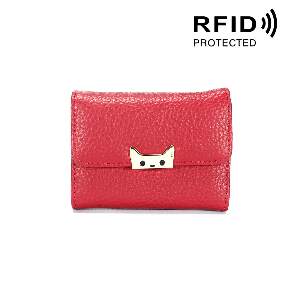 Wine Red Чехол-кошелек из натуральной кожи с визитной карточкой, Rfid, защищающий банк, держатель для кредитных карт, милый кошелек для карт - Цвет: Wine Red