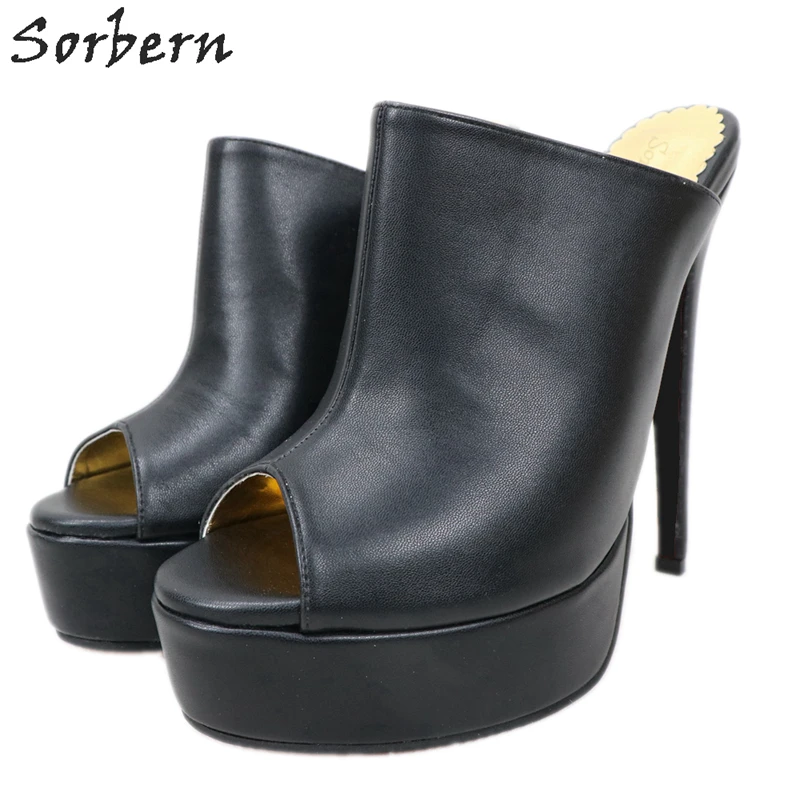 Sorbern/черные туфли без задника с открытым носком женская летняя обувь на платформе