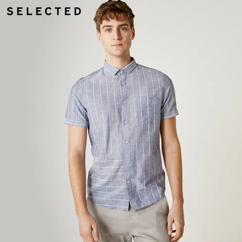 Мужская полосатая рубашка с короткими рукавами из 100% хлопка S | 419204518|Повседневные