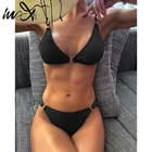 Купальник женский в рубчик In-X 2021, однотонный купальный костюм, стринги, пикантный купальный костюм, бикини, лето купальник с кольцом