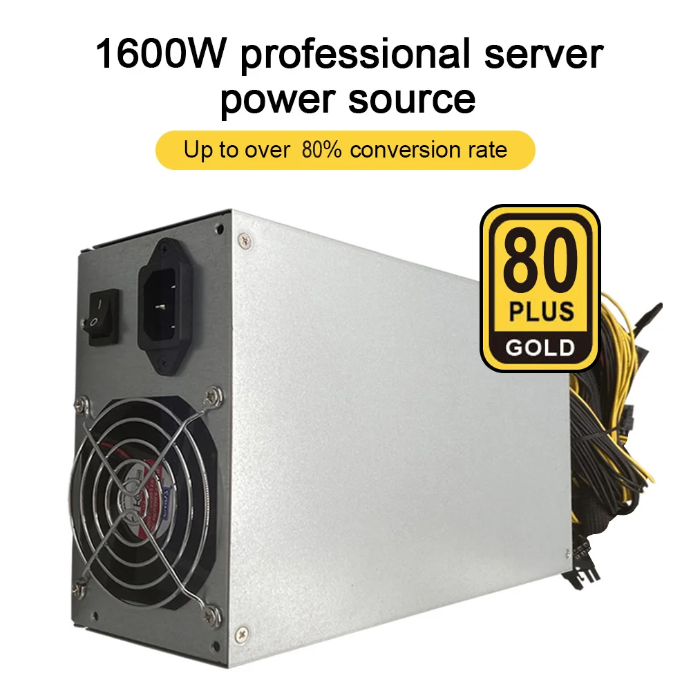 

1600W 180-240V ETH Mining Machine Power Supply 10 X 6pin 80% Efficiency Support Multi-GPU For Bitcoin Mining Device