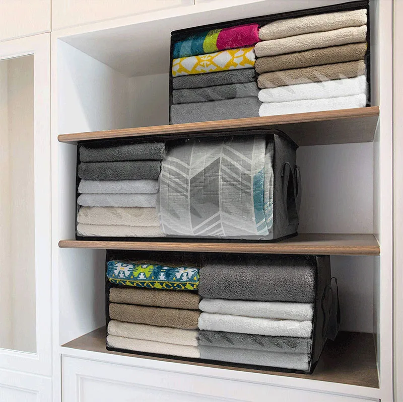 

4 Pack Clothes Storage Bag Organizer with Handle for Comforters, Blankets, Bedding, Foldable with Zipper,Clear Window
