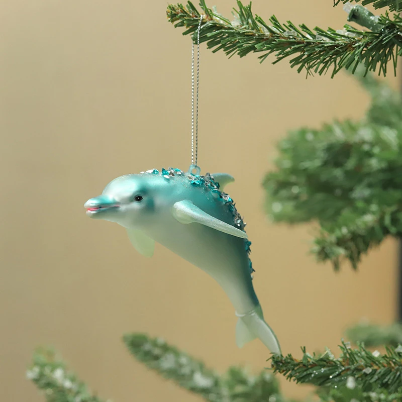 

Dolphin Christmas Ornaments Glass Glittered Xmas Charm Pendant Decorations Home Decor Happy New Year 2022 Noel Arbol De Navidad