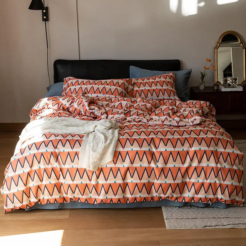 

Новинка 2022, хлопковый роскошный набор из четырех частей с принтом в скандинавском стиле, простая и модная двойная кровать для подростков