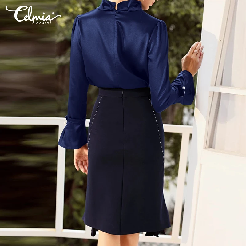 Блузка Женская атласная с длинным рукавом и воротником стойкой|Блузки| |