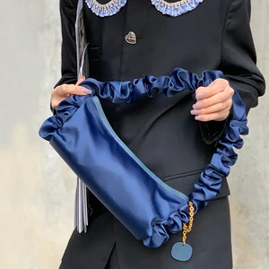 Women Satin Drawstring Handbag Elegant Ladies Blue Underarm Bag New Fashion Female Girls Tote Clutch Purse Shoulder Bags Women Satin Drawstring Handbag Elegant Ladies Blue Underarm Bag New Fashion Female Girls Tote Clutch Purse Shoulder Bags