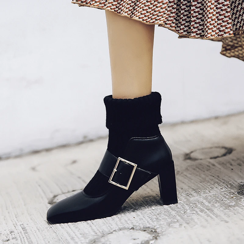 Boots Women Genuine Leather Mid-calf Boots Fashion High Heels Autumn Winter Party Prom Shoes Woman Office