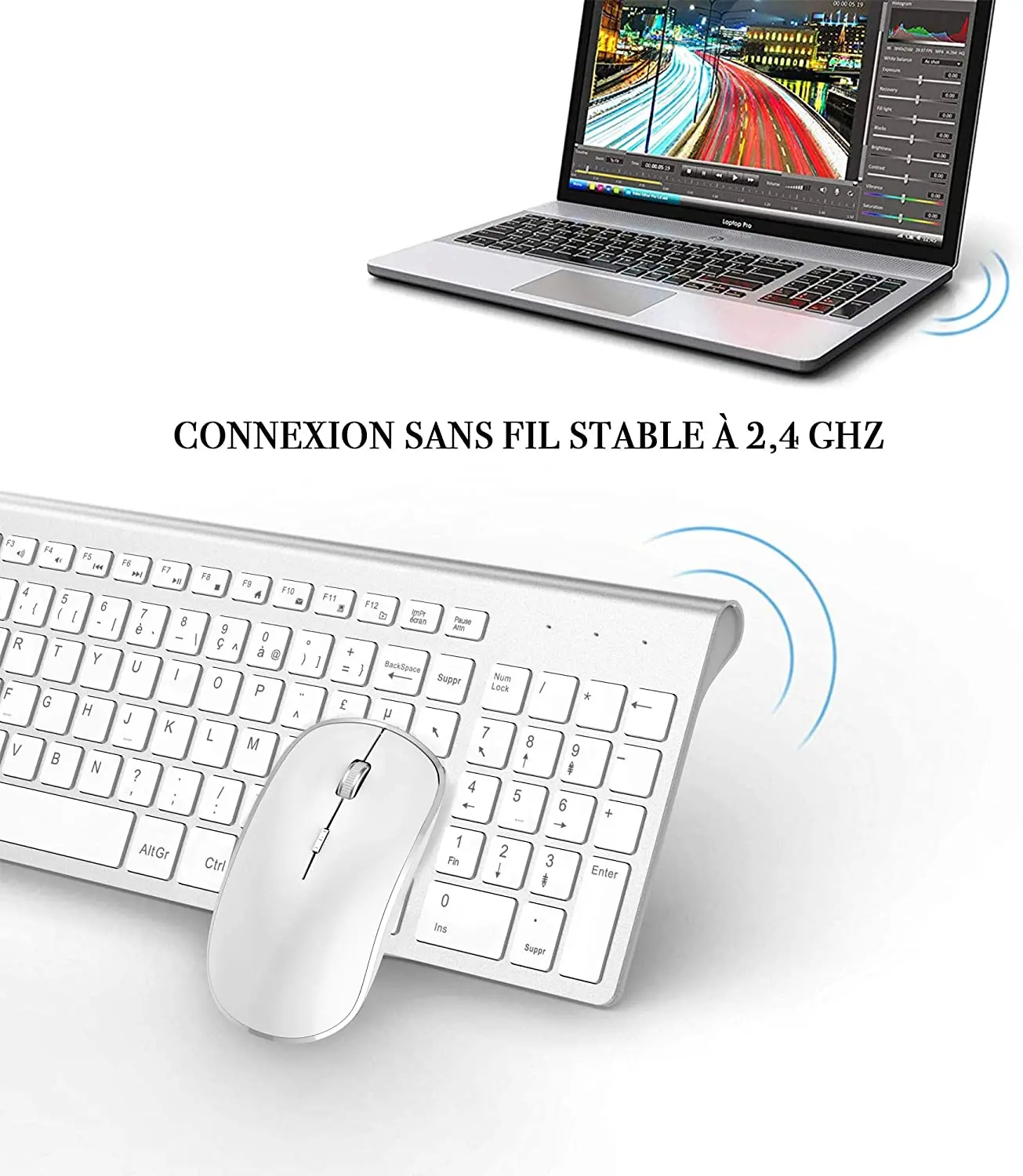 azerty french 2 4g wireless keyboard mouse ergonomic compatible with imac mac pc laptop tablet computer windows silver white free global shipping