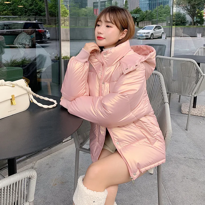 2021 purple cotton-padded jacket women's new fashion casual hooded thick loose bread winter cotton short coat